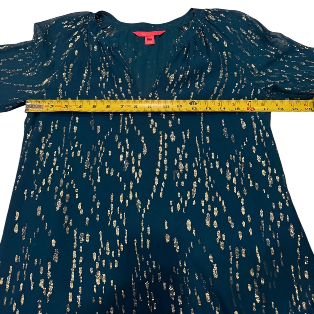 Lilly Pulitzer Matilda Silk Chiffon Blouse Teal Blue Top w/Silver Accents Sz: XS - Picture 14 of 16